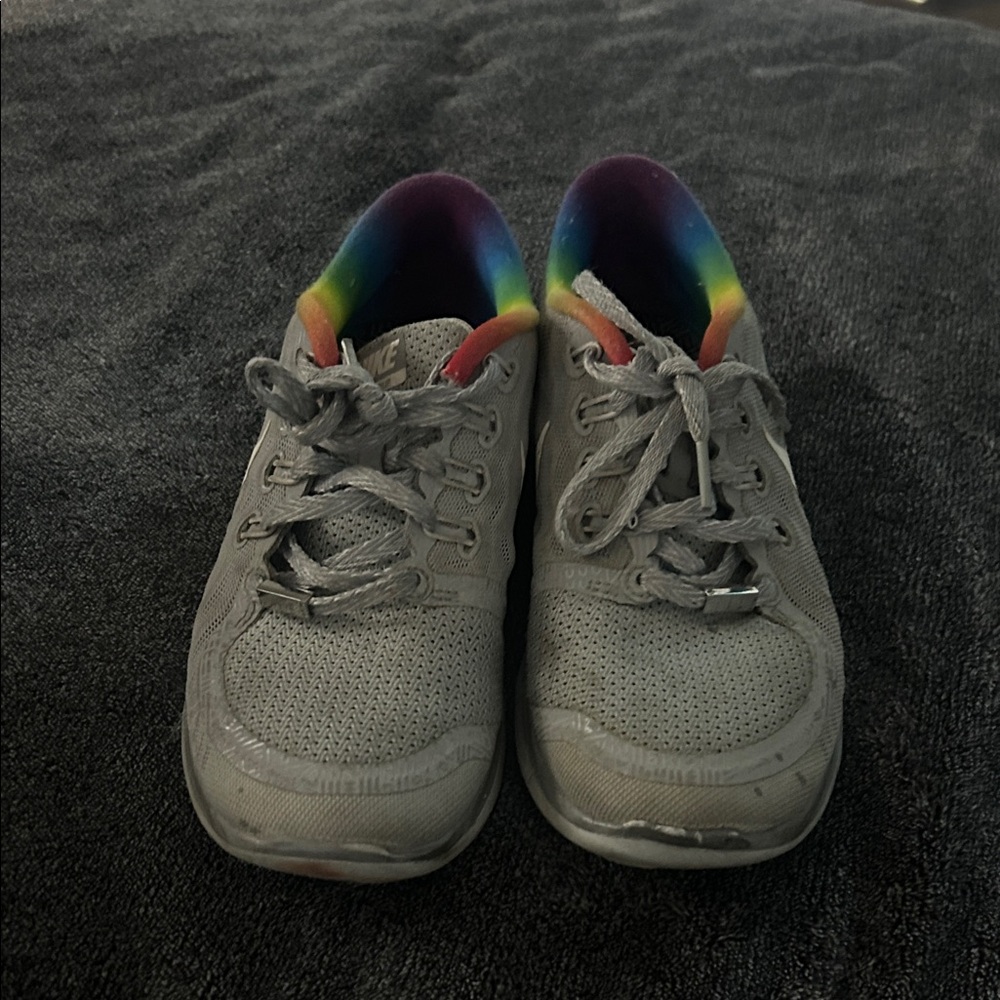 Kids Gray Sneakers with Rainbow Accents